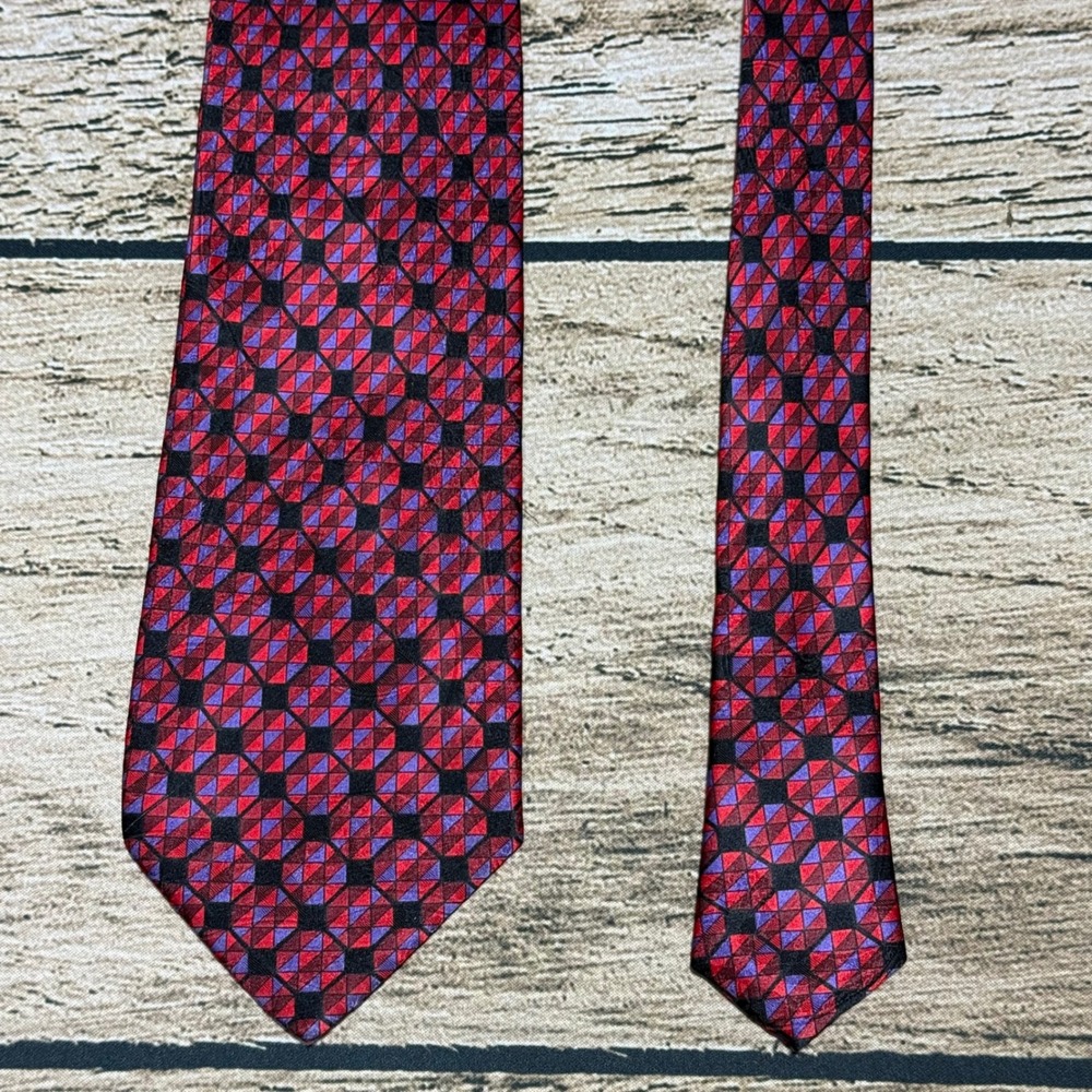 Stefano Ricci Silk Tie Mens OS Red Purple Geometric Mosaic Italy Luxury Tie